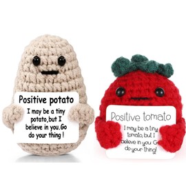 Suithink Cute Positive Potato and Tomato, Doll Funny Knitted Wool Creative Cute Toy with Positive Card Good Luck Encouragement for Birthday Holiday Party