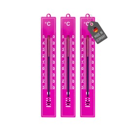 Lantelme 3 Piece Garden Thermometer Set, Weatherproof Plastic, 18 cm, Colour: Pink, Precise Temperature Display, Analogue -30 to 50 °C, Thermometer Also for Home, Indoor, Garden and Outdoor Use (Pink)