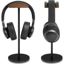 GEVO Headphone Stand, Natural Wood, Premium Black Walnut + Aluminum Alloy Specifications, Headphone Stand, Elegant, Headphone Hanger, Telework, Gaming, Unisex, Wood, Stylish, Easy to Assemble,