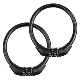 Bicycle Lock with Numbers, Small, 2 Pieces, Mini Cable Lock, Bicycle Chain Lock with Combination Code, Combination Lock, 4 Digit Bike Locks for Bicycle, Scooter, Ebike, Motorcycle, Black