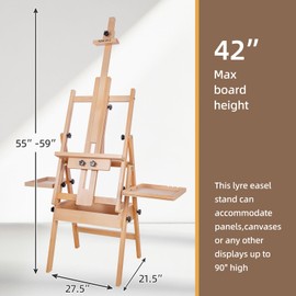 Somime Large Horizontal Wooden H-Frame Studio Easel with Storage Drawer and Palettes, Solid Beechwood Painting Easel for Students, Beginners, and Artists, Hold Canvas to 36Inches High