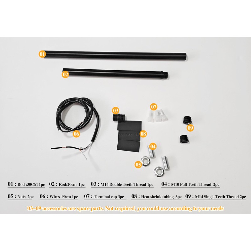 KCO Lighting M14 Threaded Extension Rod 7.89“ and 11.8" Black