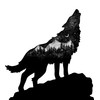 United by Color Wolf Sticker Art with Mountains Moon -