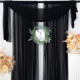 ShinyBeauty Black Chiffon Backdrop Background Sheer Curtains 120 Inches Long Sheer Chiffon Fabric Backdrop Background Drapes for Birthday/Photography Black Backdrop 10FTx10FT(2 Panels 5FTX10FT,Black)