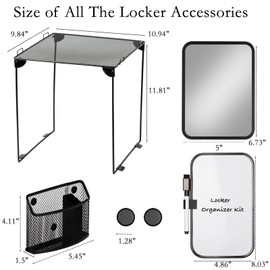 Svartur Locker Organizer Kit with Locker Shelf, Magnetic Mirror, Magnetic Pen Holder, Magnetic Small Whiteboard, Back to School Essentials Locker Accessories, 7 Piece Locker Organizer for Work, Black