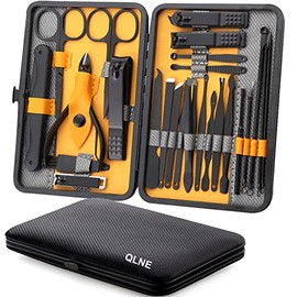 Juego de manicura profesional para pedicura, juego de cortaúñas para uñas faciales y uñas de los pies, 25 piezas, kit de aseo para hombre, kit de limpieza de uñas con hermoso estuche de embalaje duradero (amarillo/gris_25 en 1)