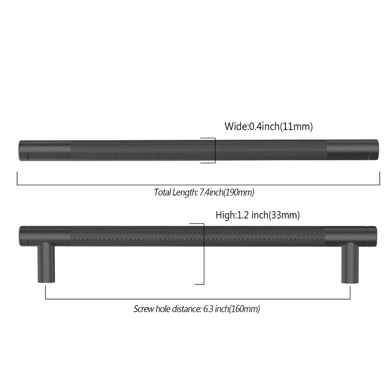 Asidrama 10 Pack 6.3 Inch(160mm) Matte Black Cabinet Pulls Knurled