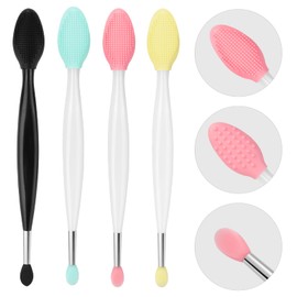 Unaone Lip Scrub Brush - 4 PCS Dual-ended Lip Scrubber Exfoliator and Silicone Lip Brush, 2-in-1 Silicone Lip Scrub Tool Lip Mask Applicator, Gentle Exfoliator & Applicator for Soft