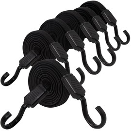 Bungee Cords with Hooks Heavy Duty, 6 Pack Long Flat Bungee Cords Assorted Size 32" 48" 60", Rubber Black Bungee Straps with Metal Buckle Hooks for Outdoor, Camping, Tarps, Bike Rack, Tent, Car, Truck