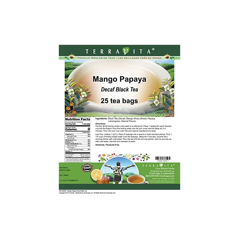 Mango Papaya Decaf Black Tea (25 tea bags, ZIN: 540633)