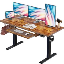 Marsail Electric Standing Desk with Ergonomic Keyboard Tray, Adjustable Desk with 27.5” to 46.7” Height Range, 4 Memory Presets, Smooth and Quiet Lifting, 55 x 24 inch Adjustable Height,TZESD15Rustic