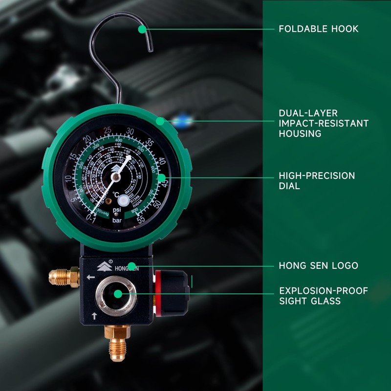 Hong Sen R410A, R32 Single AC Charging Gauge, 800 PSI