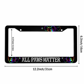 Amcove License Plate Frame All Paws Matter Rainbow Paw Prints Stainless Steel License Plate Frame with 2 Holes & Free Screws 12.2 x 6.3 Inches