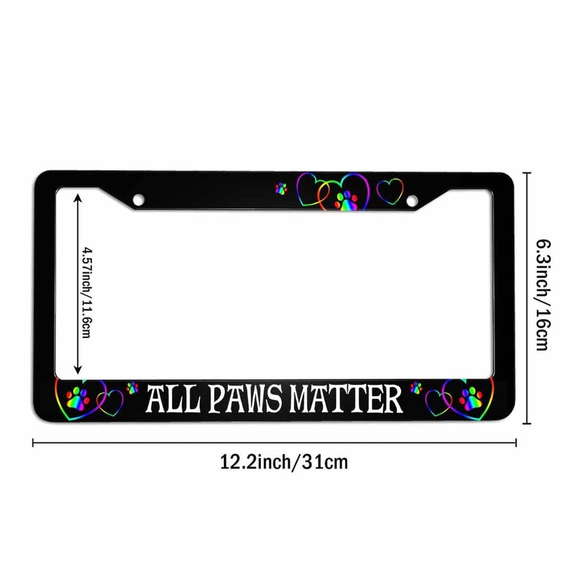 Amcove License Plate Frame All Paws Matter Rainbow Paw Prints