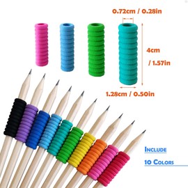 OSteed 50 Pcs Foam Pencil Grips of 11 Rings for Children Handwriting without Tears, Classroom Essentials, 10 Colors Pencil Holder for Kids and Adults Relieving Fatigue