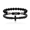 Tobestu 2Pcs Black Obsidian and Hematite Bead Bracelets - Christian