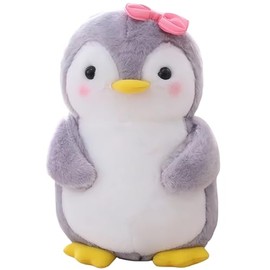 Cute Plush Penguin with Bow 25cm Grey White