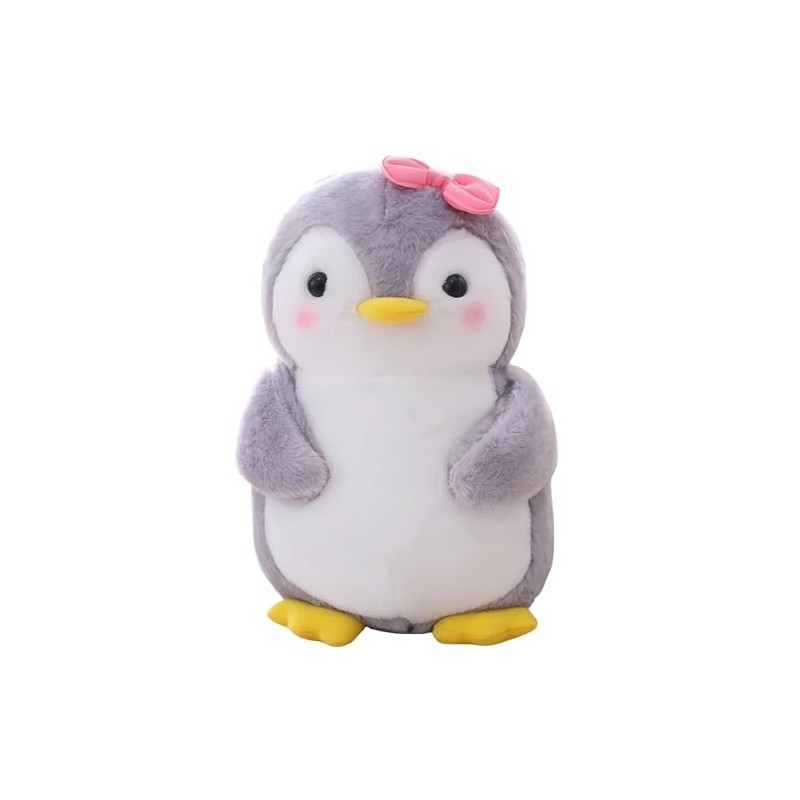 Cute Plush Penguin with Bow 25cm Grey White