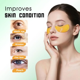 Másca para los Ojos, 60 Pcs Parches Ojos, Parches Ojeras 24k, Colageno Contorno, Eliminar, Bolsas y Ojeras, Patas de Gallo e Hinchazón, Hidratante Contorno de Antiarrugas