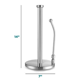 Sagler Stainless Steel Paper Towel Holder - Standing Paper Towel Dispenser with Adjustable Spring Arm & Weighted Base for Kitchen, Bathroom