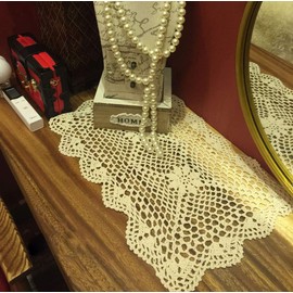 Janef Beige Handmade Crochet Doilies Cotton Table mats Lace Doilies Doily Rectangle Lace Placemats Crochet Placemat 11 by 17 Inches 2PC.