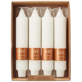 Root Unscented Grecian Collenettes Dinner Candles, 7-Inch Tall, Box of 4, White