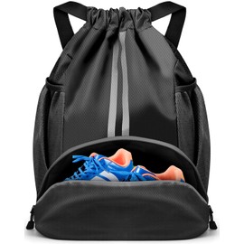 BROTOU Gym Bag Football Bag Backpack with Drawstring Adjustable Drawstring Gym Bag Waterproof Sports Bag for Men Women Children Youth, black, Retro