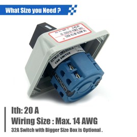 KEYMOO 20A Rotary Changeover Switch with Exterior Box, ON-Off-ON 660V Latching Universal Selector Switch, IP65 (3 Positions 2 Poles)