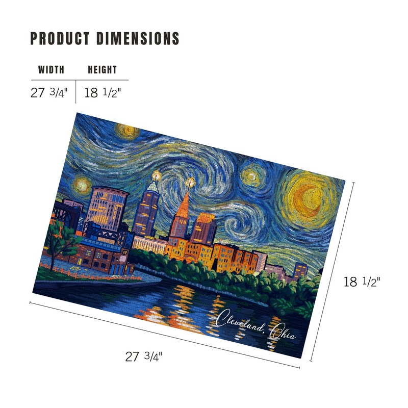 Lantern Press 1000 Piece Jigsaw Puzzle, Cleveland, Ohio, Starry Night,