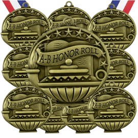 Express Medals A-B Honor Roll Gold Medals Trophy Award with Neck Ribbons APMG-737 - (Pack of 10)