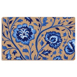 Mingnei Chinoiserie Floral Coco Coir Doormat Door Mat for Home House Entrance, Blue and White Chinoiserie Flower Floral Floor Mats for Outdoor Outside Entryway 30x17 Welcome Mat