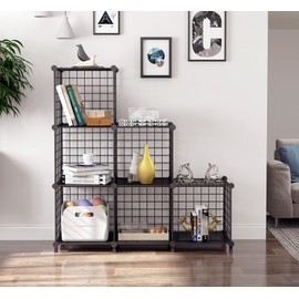 AWTATOS Wire Cube Storage Organizer, Closet Organizers and Storage, Metal 6 Cube Storage Shelves Bookshelf, Portable Closet Clothes Organizer for Bedroom, Home, Office, Black