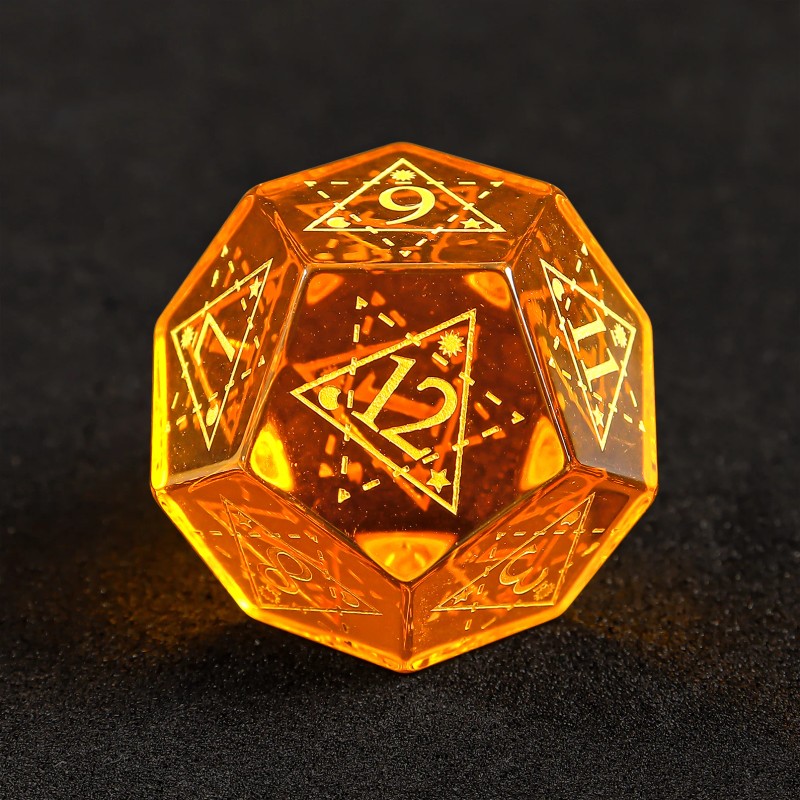 7-Piece Orange Crystal Glass Pattern Polyhedral D6 D20 Dice Set