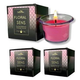 Beeswax Body Massage Candle Floral Scented - Low Heat Oil Warmer - Skin Safe Moisturize - Set of Three, 0.7 oz Each - Hot Flowers