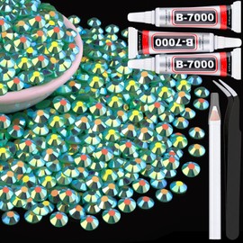 3000Pcs 5mm Resin Jelly Rhinestones with 3Pcs 10ml B7000 Jewelry Glue for Crafting, Emerald Green AB Flatback Gems, Bedazzling Crystal Bulk for DIY Crafts Clothing Tumblers Shoes Nail Art Fabric