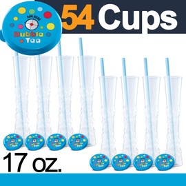 Sweet World USA Bubble Tea Yard Cups (54 Cups with Straws and Lids) -17oz. (500ml) (Blue)