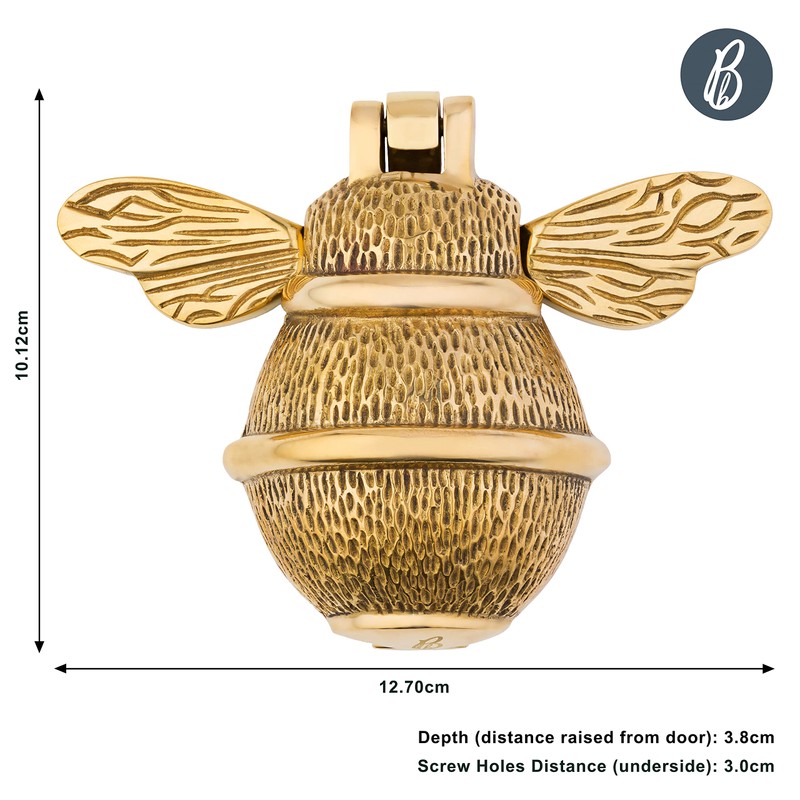 Gold Bee Door Knocker for Front Door | Polished Solid