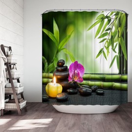 Whoiy Shower Curtain Orchid Shower Curtain 90x180cm Green Shower Curtain Polyester Anti-Mould Modern Shower Curtain