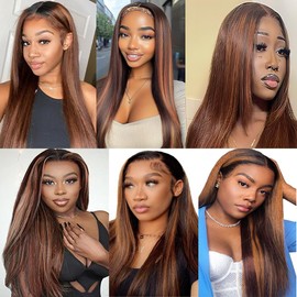 QEUOPE Ombre Two Tone Dark Brown Mixed With Color 30 Brown Bundles 30 32 34 inch P430 Human Hair Highlight Straight Bundles Double Weft Brazilian Hair Extension for Women