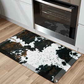Tyrot Cowhide Kitchen Mat Cushioned Anti Fatigue - 4/5 Inch Thick Western Cow Kitchen Mats for Floor, Non Slip PVC Waterproof Standing Desk Ergonomic Comfort Rugs for Sink, Office, Laundry, 20x39