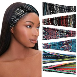 SAWINDA 6 Pack Boho Headbands for Women Short Headband Stretchy Non Slip Head Bands for Women's Hair Cloth Bandanas for Women Yoga Workout Head Wraps Accessories