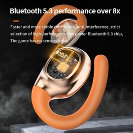 FOSENHL Wireless Ear Buds with Silicon Ear Loops,30hrs Playtime,Bluetooth 5.3 OWS Over Ear Sport Headphones with Hooks,3D HiFi Stereo,Microphone,siri Support,specifical Tuning for US Music.Orange
