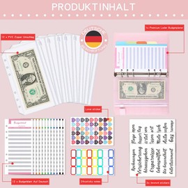 Ink A6 Ring Binder Budget Book Colour Image Printing Notebook Book Sub Leather PU Hand Book Loose Leaf Folder Manual (Pink)