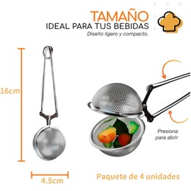 Lovgrin U Chef Set de 4 Infusor de té Acero Inoxidable, Colador de té de Hojas, Filtro de Especias, Hojas de té Hierba Malla Filtro de Bola（Plateado）