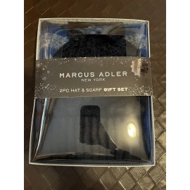 Marcus Adler New York Soft Faux Fur Navy Blue Hat and Blue/Gray Scarf Gift Set