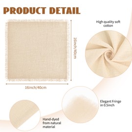 30 Packs Cotton Linen Napkins,Handmade Cloth Napkins Bulk with Fringe, Rustic Boho Napkins Cloth,Cloth Napkins for Romantic Wedding Party Event Dinner Birthday Table Decor(Beige,16 x 16 Inch)