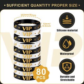 Bucherry 80 Pcs Silicone VIP Wristbands for Events Custom VIP Bracelets Gold Wristbands Rubber Bracelets for Party Club Bar Men Women Festivals Wedding Concert Fair Amusement Office(Black and White)