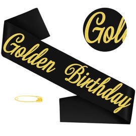 JXYCBZYing Golden Birthday Sash with Glitter Gold Letters, Black Happy Golden Birthday Sash for Teens, Women and Men, Bday Girl or Boy Sashes, Gold Party Decorations Supplies Gifts Ideas
