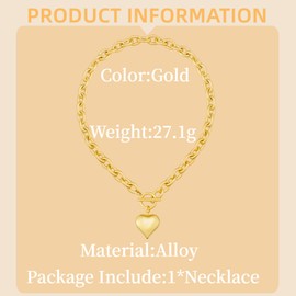 QKEOISUD Chunky Gold Heart Toggle Necklace for Women,Declaration Simple and Versatile Sweet Alloy Women's Accessories
