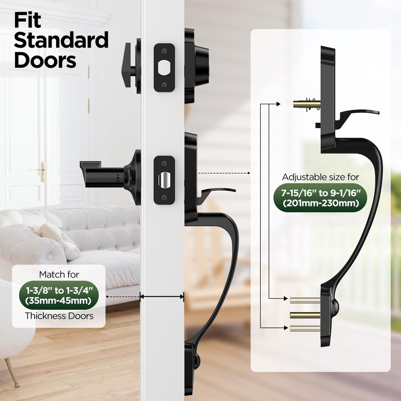 MAXECURITY Black Front Door Handle and Deadbolt Set, Classic Lock